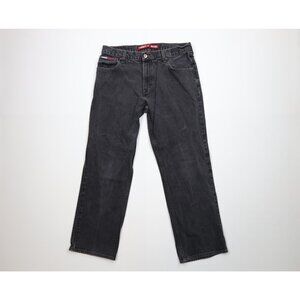 Vintage 90s Tommy Hilfiger Mens 33x30 Distressed Spell Out Wide Leg Denim Jeans